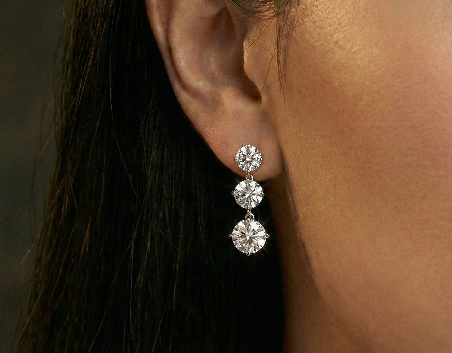 Triple round cut earrings