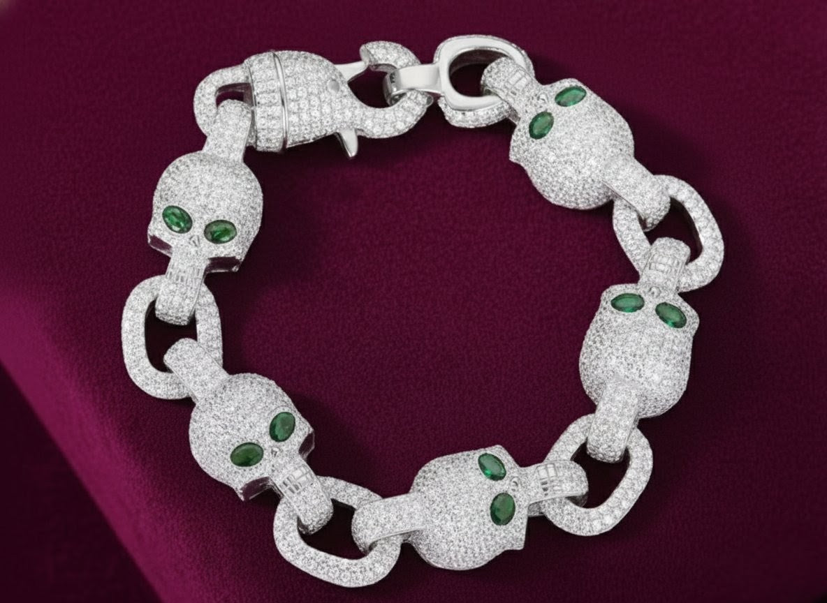 Skull Bracelet with Green stones